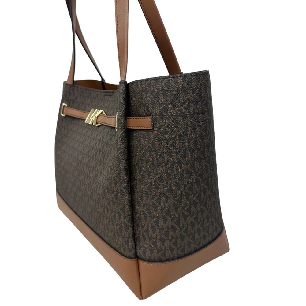 Michael Kors Reed Large Belted Logo Shoulder Bag Tote Purse Brown MK Signature - Picture 3 of 7